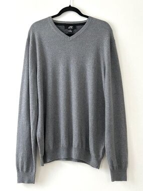 Foxcroft Gray Cotton & Cashmere V-Neck Sweater